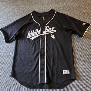 True Fan Chicago White Sox MLB Baseball Jersey Men's XL Black White Button Up